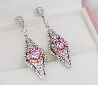 彩鑽鑒賞 - 粉色晨曦 · 圓形切割粉鑽耳環 - WILLS JEWELLERY