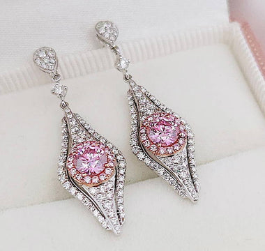 彩鑽鑒賞 - 粉色晨曦 · 圓形切割粉鑽耳環 - WILLS JEWELLERY