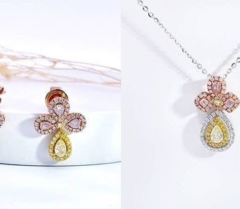 款式鑒賞 - 粉黃格調 · 三葉小果實粉鑽黃鑽耳環及吊墜 - WILLS JEWELLERY