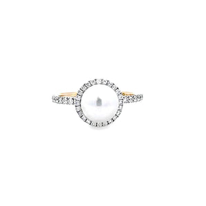 圓形圍鑽戒指 • 7.5mm日本Akoya珍珠 - WILLS JEWELLERY