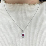 天然橢圓形紅寶石雙圍鑽吊墜 - WILLS JEWELLERY