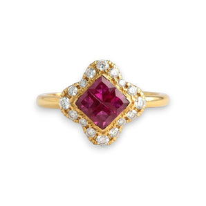 Garden・Mosaic 四葉戒指.鴿血紅紅寶石 - WILLS JEWELLERY