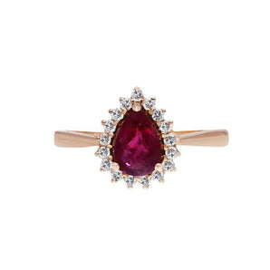 戴安娜梨形紅寶石18K玫瑰金戒指 - WILLS JEWELLERY
