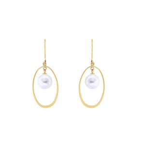 日本製・Akoya正圓珍珠垂吊圈圈星球耳環 - WILLS JEWELLERY