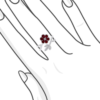 Blossom・紅寶石鑽石珠邊開口戒指 - WILLS JEWELLERY