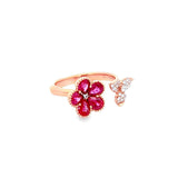 Garden・紅寶石鑽石珠邊開口戒指 - WILLS JEWELLERY