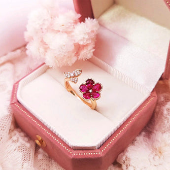 Garden・紅寶石鑽石珠邊開口戒指 - WILLS JEWELLERY