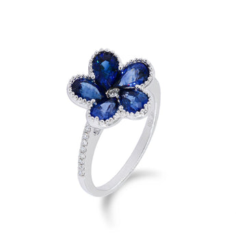 Jasmine・藍寶石鑽石珠邊戒指 - WILLS JEWELLERY