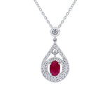 橢圓形紅寶石圍鑽鑽石吊墜 - WILLS JEWELLERY