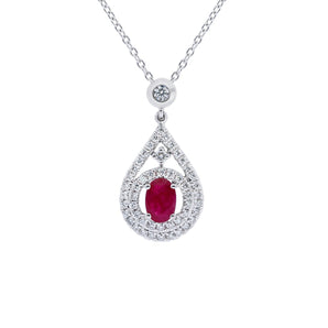 橢圓形紅寶石圍鑽鑽石吊墜 - WILLS JEWELLERY
