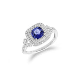 枕形坦桑石扭臂鑽石戒指 - WILLS JEWELLERY