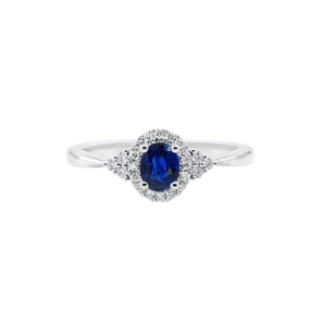 橢圓形藍寶石圍鑽戒指 - WILLS JEWELLERY