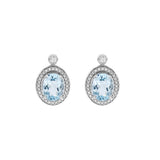 橢圓天空藍海藍寶圍石鑽石耳環 - WILLS JEWELLERY