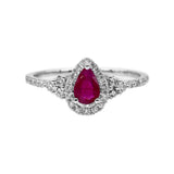 梨形紅寶石圍石鑽石戒指 - WILLS JEWELLERY