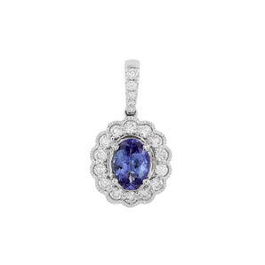 復古橢圓形坦桑石圍鑽吊墜 - WILLS JEWELLERY
