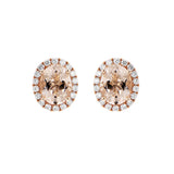 橢圓形蜜桃色摩根石圍鑽耳環 - WILLS JEWELLERY