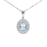 橢圓形冰藍色海藍寶石雙層圍石珠邊鑽石吊墜 - WILLS JEWELLERY