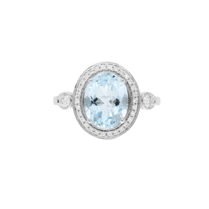 橢圓天空藍海藍寶圍鑽戒指 - WILLS JEWELLERY