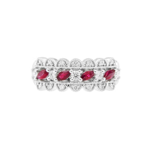 復古紅寶石與白鑽珠邊戒指 - WILLS JEWELLERY