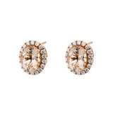 橢圓形蜜桃色摩根石圍鑽耳環 - WILLS JEWELLERY