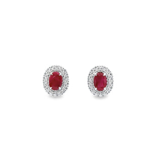橢圓形紅寶石鑽石耳環 - WILLS JEWELLERY