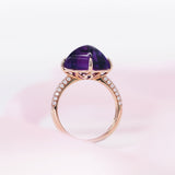 枕形糖包山切割紫水晶鑽石戒指 - WILLS JEWELLERY