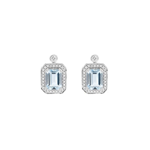 祖母綠形冰藍色海藍寶圍石鑽石耳環 - WILLS JEWELLERY