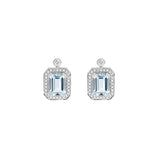 祖母綠形冰藍色海藍寶圍石鑽石耳環 - WILLS JEWELLERY