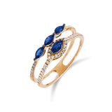 雙行馬眼藍寶石圍石鑽石戒指 - WILLS JEWELLERY