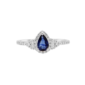 梨形藍寶石圍鑽戒指 - WILLS JEWELLERY