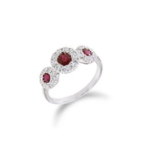 三石圓形紅寶石圍鑽戒指 - WILLS JEWELLERY