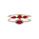 雙行馬眼紅寶石圍石鑽石戒指 - WILLS JEWELLERY
