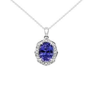 紫藍坦桑石荷邊圍石鑽石吊墜 - WILLS JEWELLERY