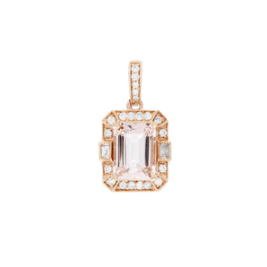 祖母綠形摩根石珠邊圍鑽吊墜 - WILLS JEWELLERY