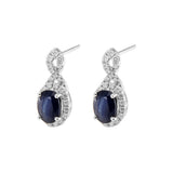 橢圓形藍寶石紐紋圍鑽耳環 - WILLS JEWELLERY