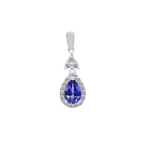 經典梨形紫藍色坦桑石鑽石吊墜 - WILLS JEWELLERY