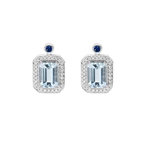 祖母綠形海藍寶圍鑽點藍耳環 - WILLS JEWELLERY