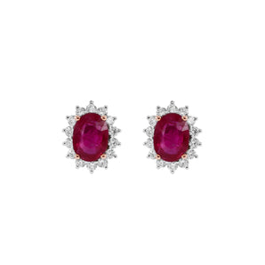 橢圓形紅寶石戴安娜款鑽石耳環 - WILLS JEWELLERY