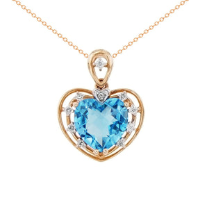 心形天空藍色托帕石鑽石吊墜 - WILLS JEWELLERY