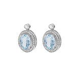 橢圓天空藍海藍寶圍石鑽石耳環 - WILLS JEWELLERY