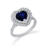 心形藍寶石雙圍石鑽石戒指 - WILLS JEWELLERY