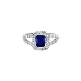 典雅包鑲枕形藍寶石圍石岔臂鑽石戒指 - WILLS JEWELLERY