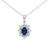 天然橢圓形藍寶石雪花圍鑽吊墜 - WILLS JEWELLERY