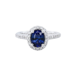 橢圓形藍寶石圍鑽戒指 - WILLS JEWELLERY