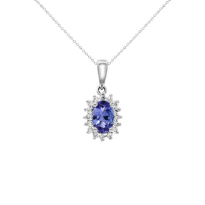 橢圓紫藍色坦桑石戴安娜款鑽石吊墜 - WILLS JEWELLERY