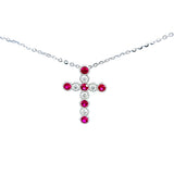 復古紅寶石鑽石珠邊十字架吊墜 - WILLS JEWELLERY