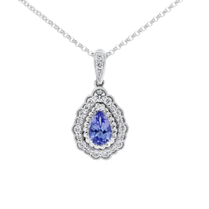 梨形坦桑石圍鑽珠邊吊墜 - WILLS JEWELLERY