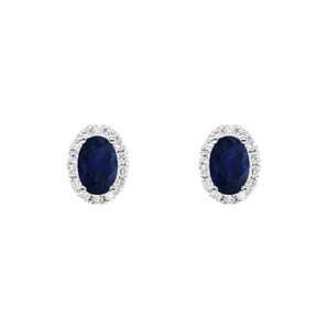 小巧橢圓形藍寶石鑽石耳環 - WILLS JEWELLERY