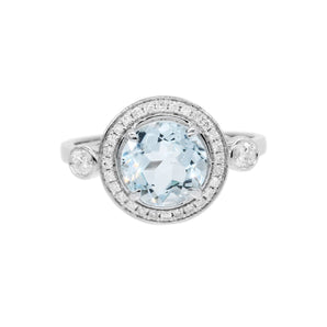 經典圓海藍寶圍鑽戒指 - WILLS JEWELLERY