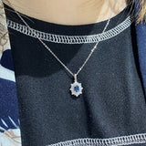 天然橢圓形藍寶石雪花圍鑽吊墜 - WILLS JEWELLERY